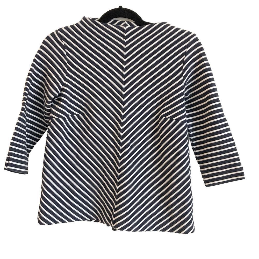Pure Collection Women’s Sz 2 Blue & White Stripe Cotton Mock Neck 3/4 Sleeve